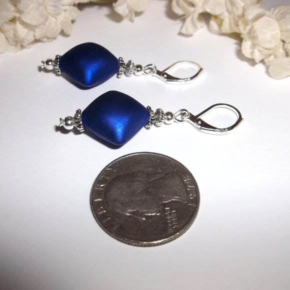 Earrings, Cobalt Blue Earrings, Blue and Silver Earrings, Blue Earrings Set C357 - Picture 6 of 7